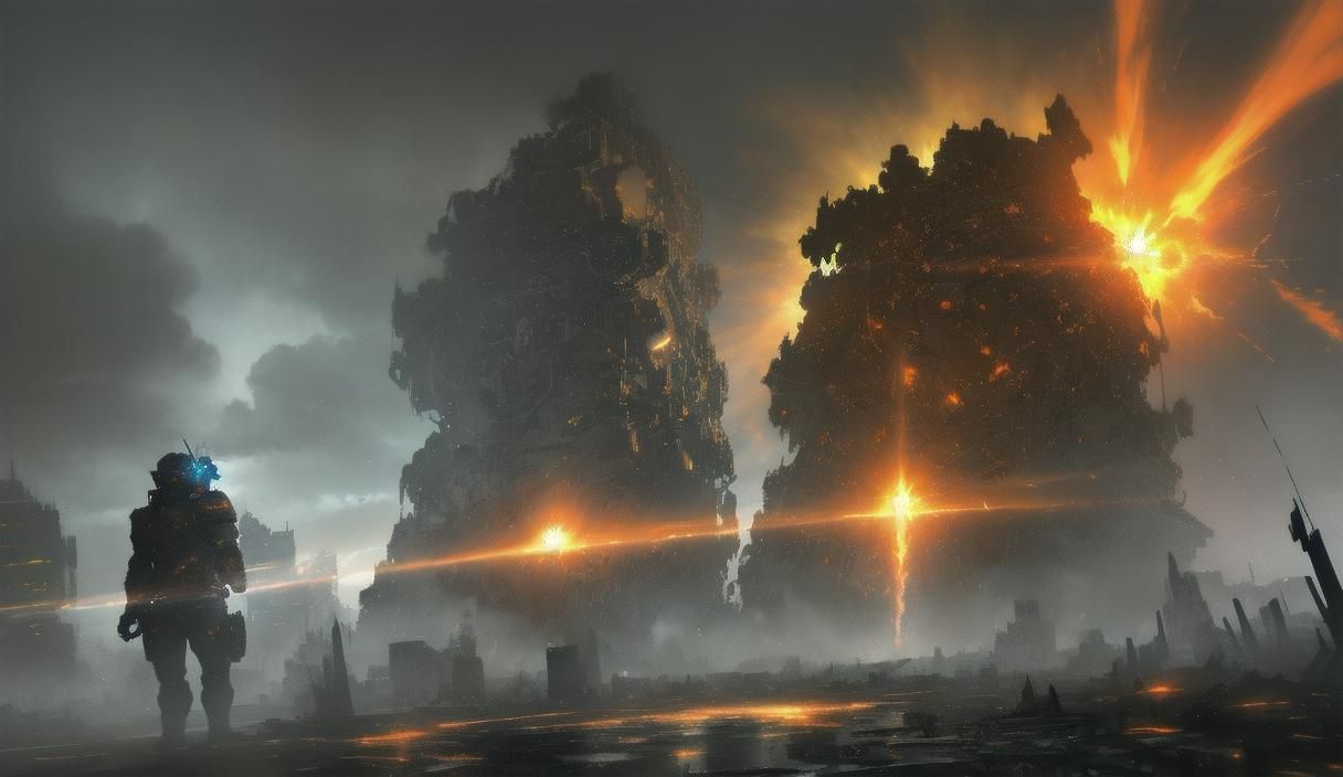 Futuristic Armored Man Sets Off Nuclear Bomb