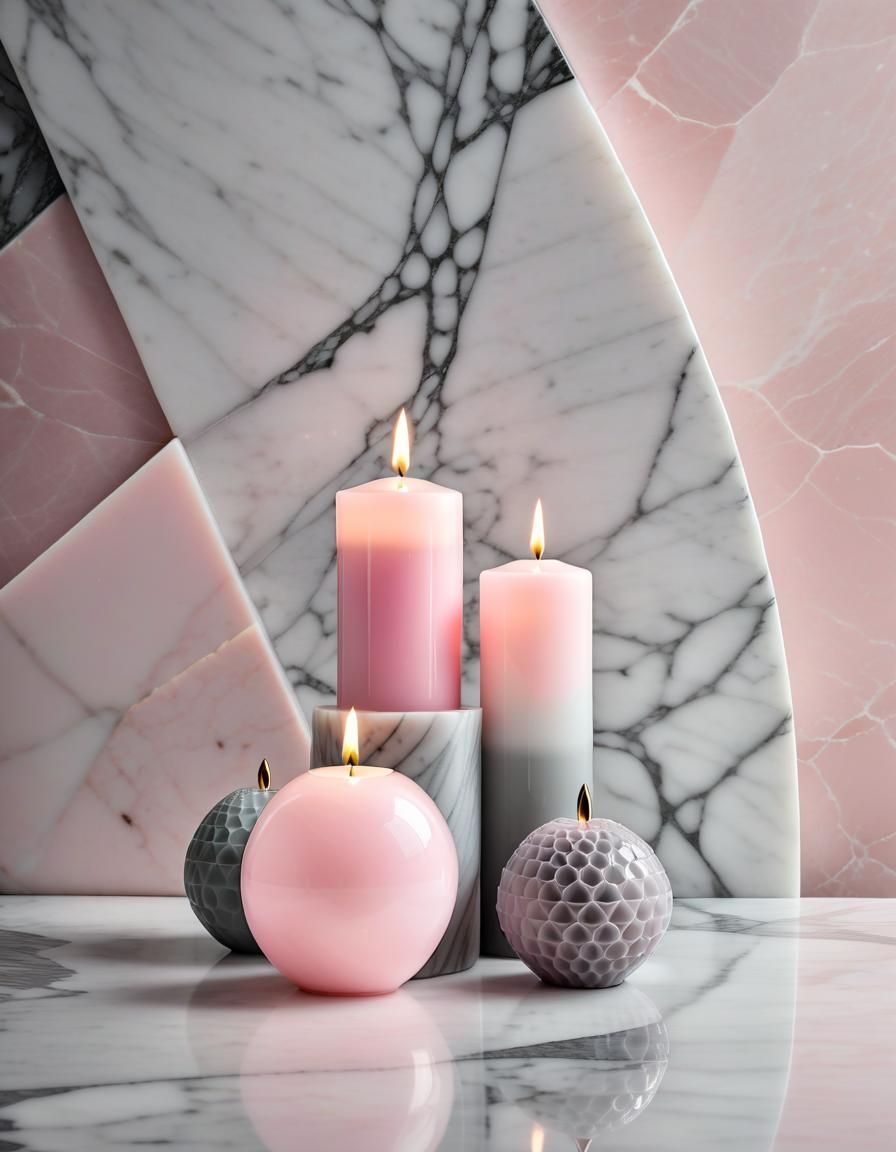 Modern Pink and Grey Candles on Marble Table