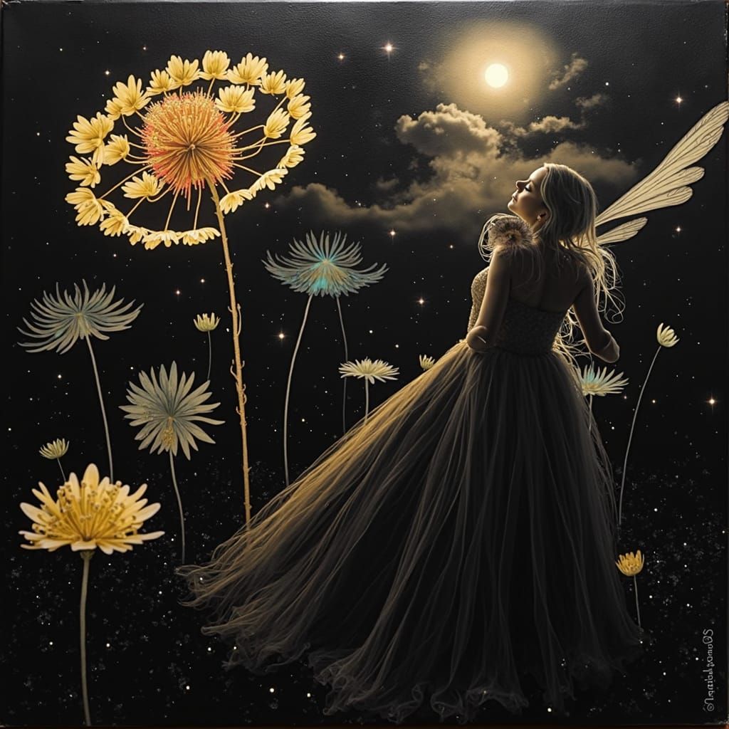 Ethereal Fairy in Moonlit Meadow: Surrealist Dreamscape