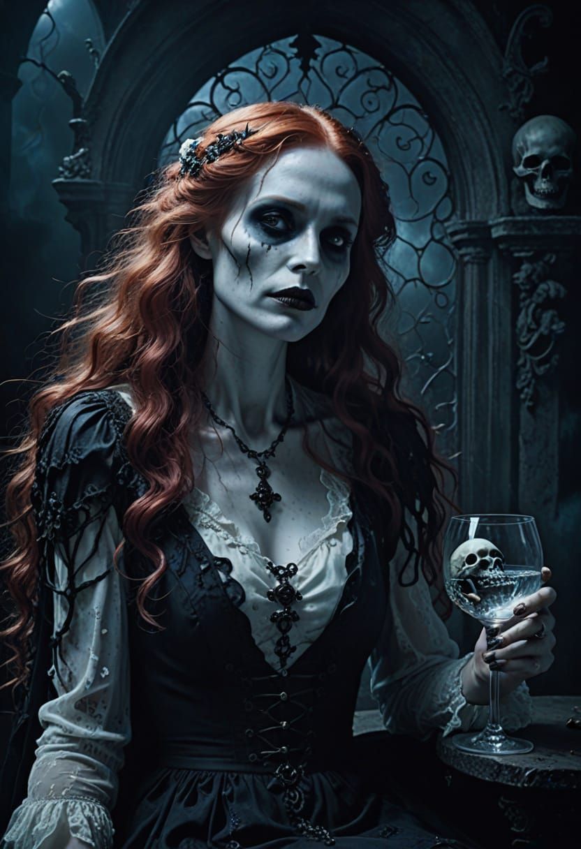 Eerie Gothic Romance: Woman on Death's Lap