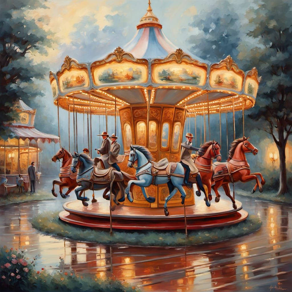 Idyllic Family Carousel Ride in Warm Golden Light