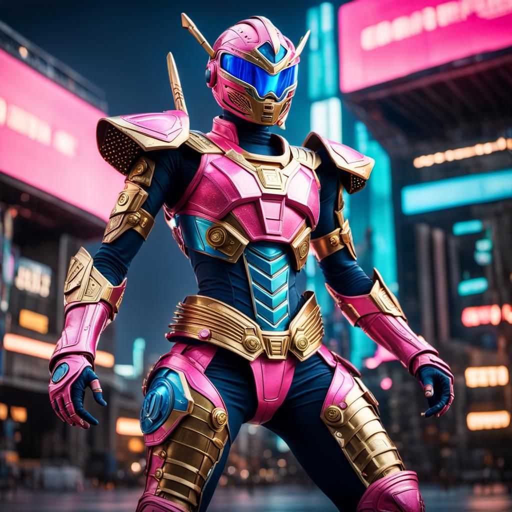 Retrofuturistic Beetle Power Ranger in Solar Punk Utopia