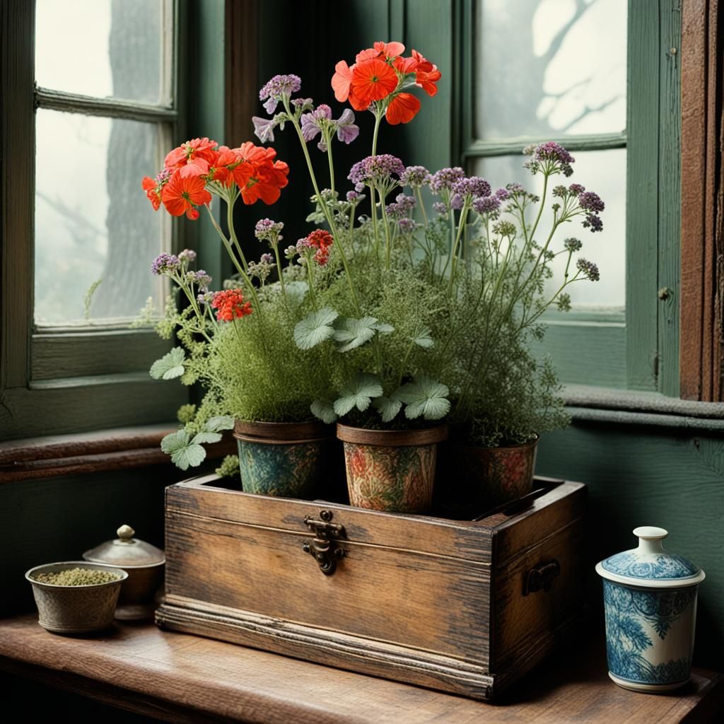 Detailed Floral Still Life with Thyme