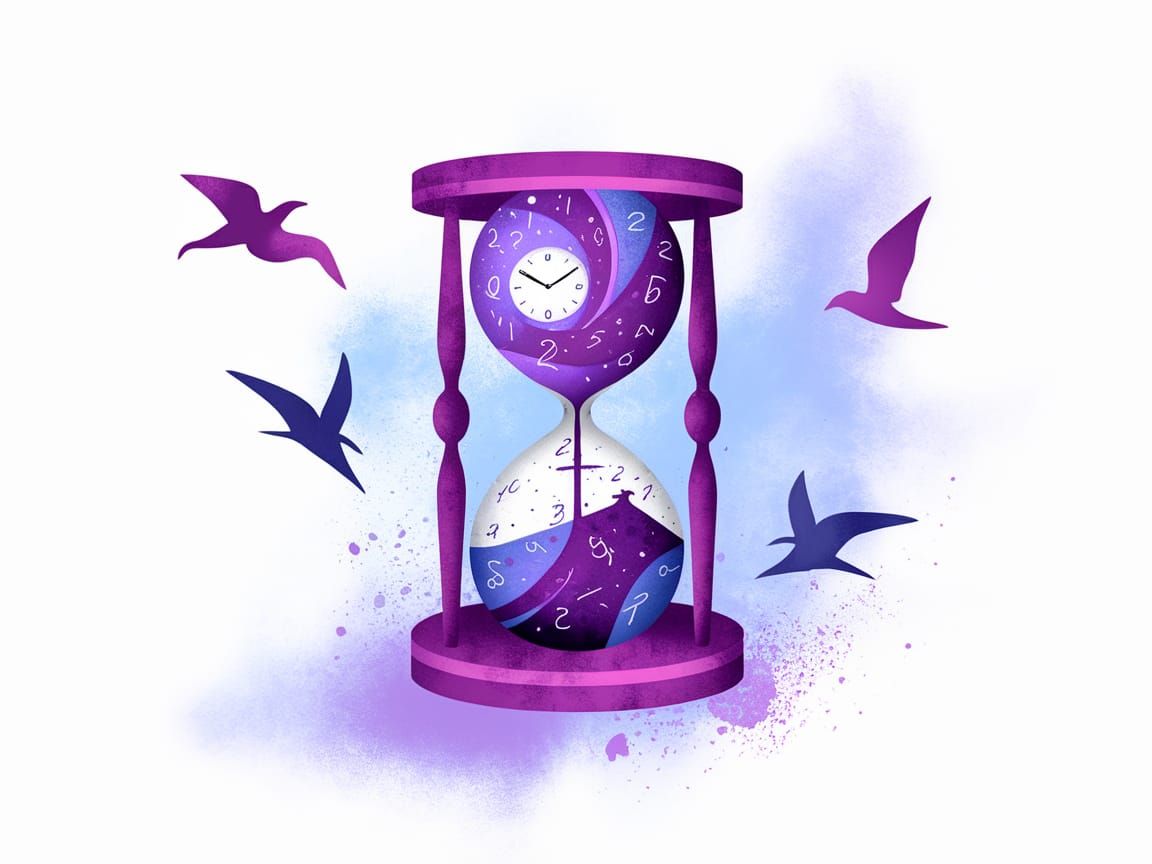 Dreamlike Hourglass Scene in Vibrant Watercolor Style