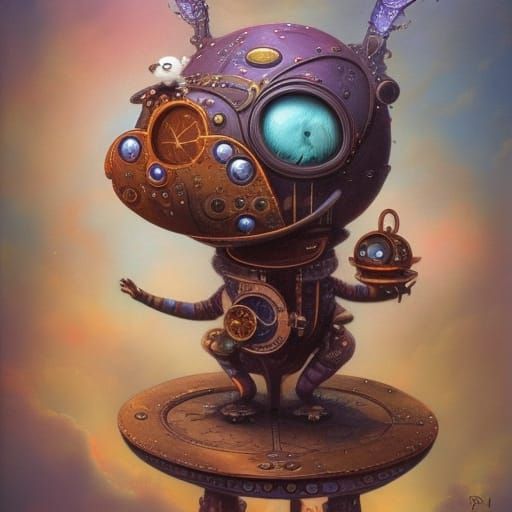 Steampunk Alien with Evil Grin, Whimsical Art