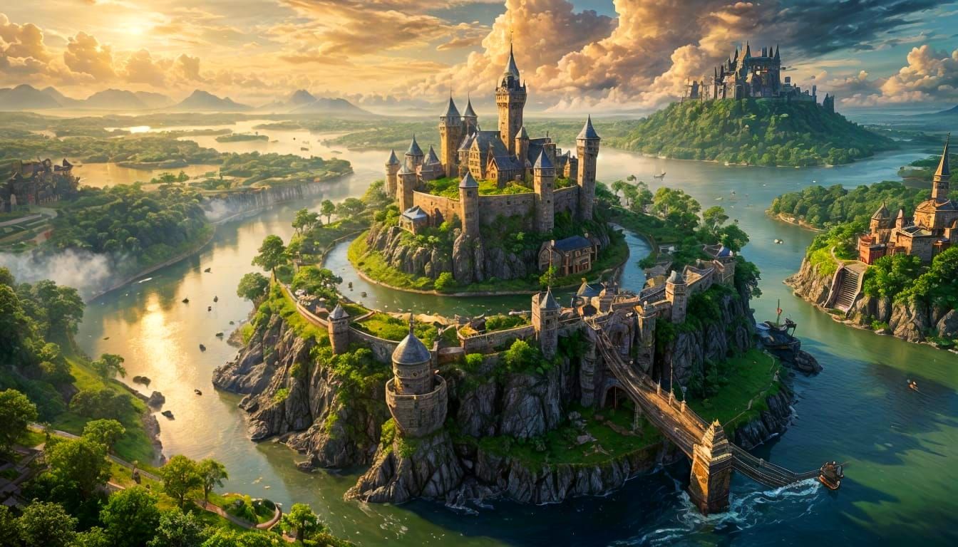 Floating Island Castle in Lush Landscape: 3D Render