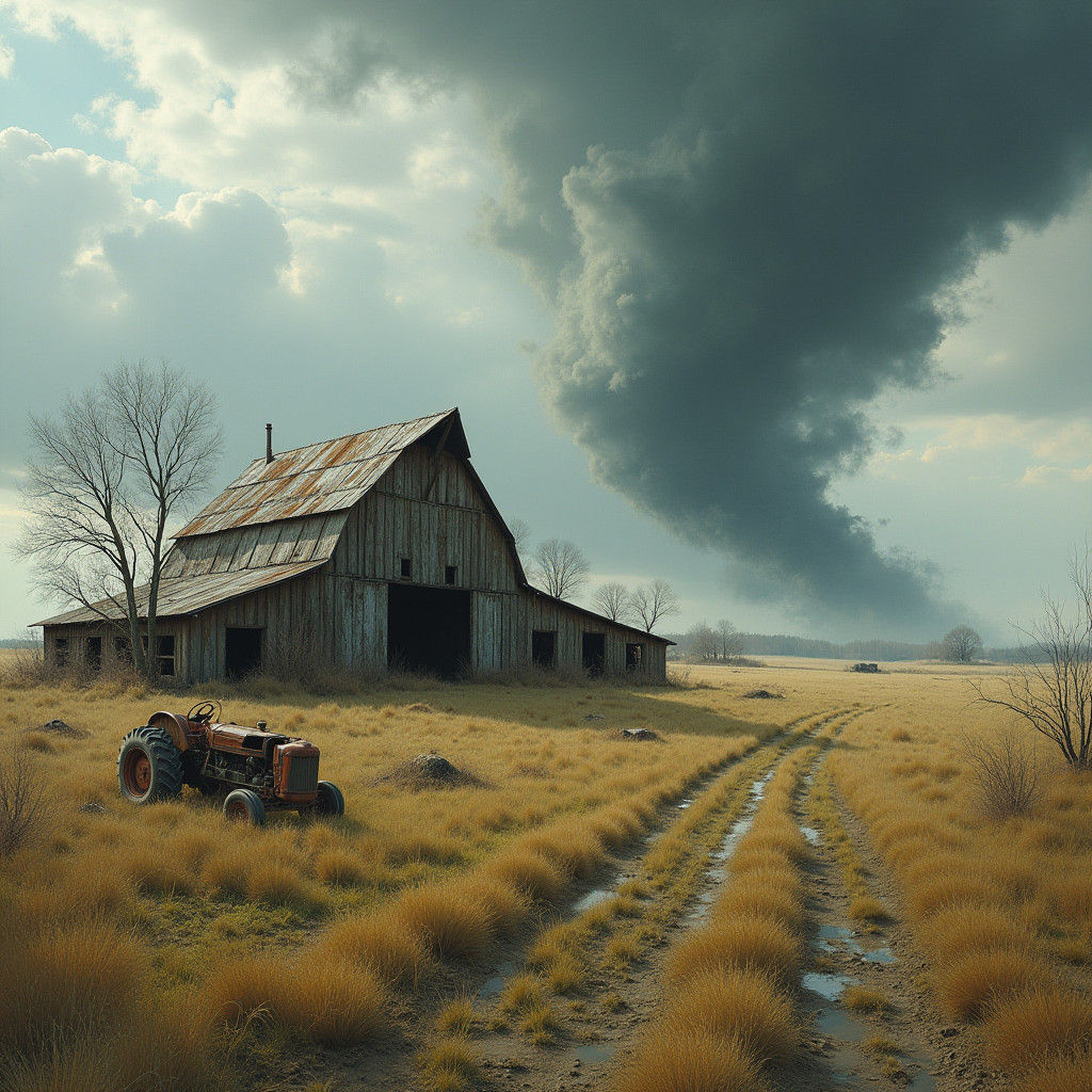 Desolate Farm Ravaged by Nature's Fury