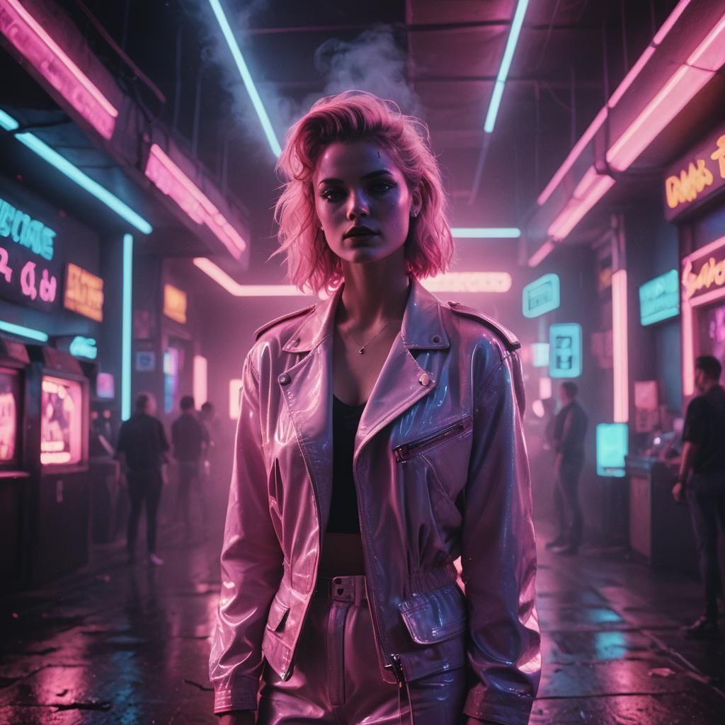 Angel Dust in Smoky Nightclub: Synthwave Neon Portrait