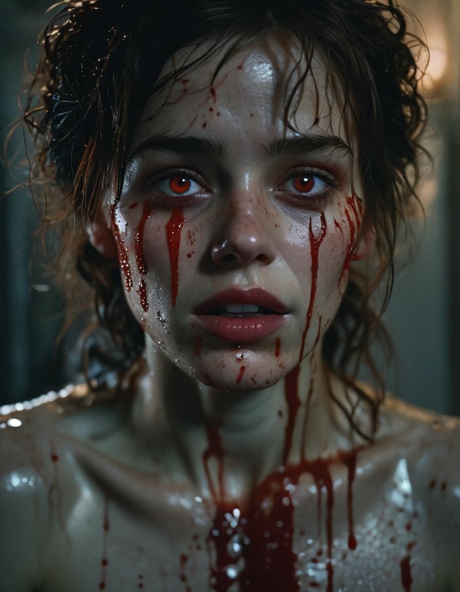 Dramatic Film Noir Image of Blood-Soaked Woman