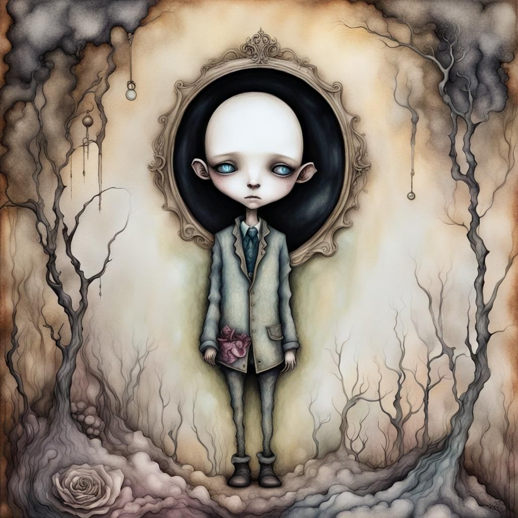 Surreal Male Figure's Quest for Inner Emptiness