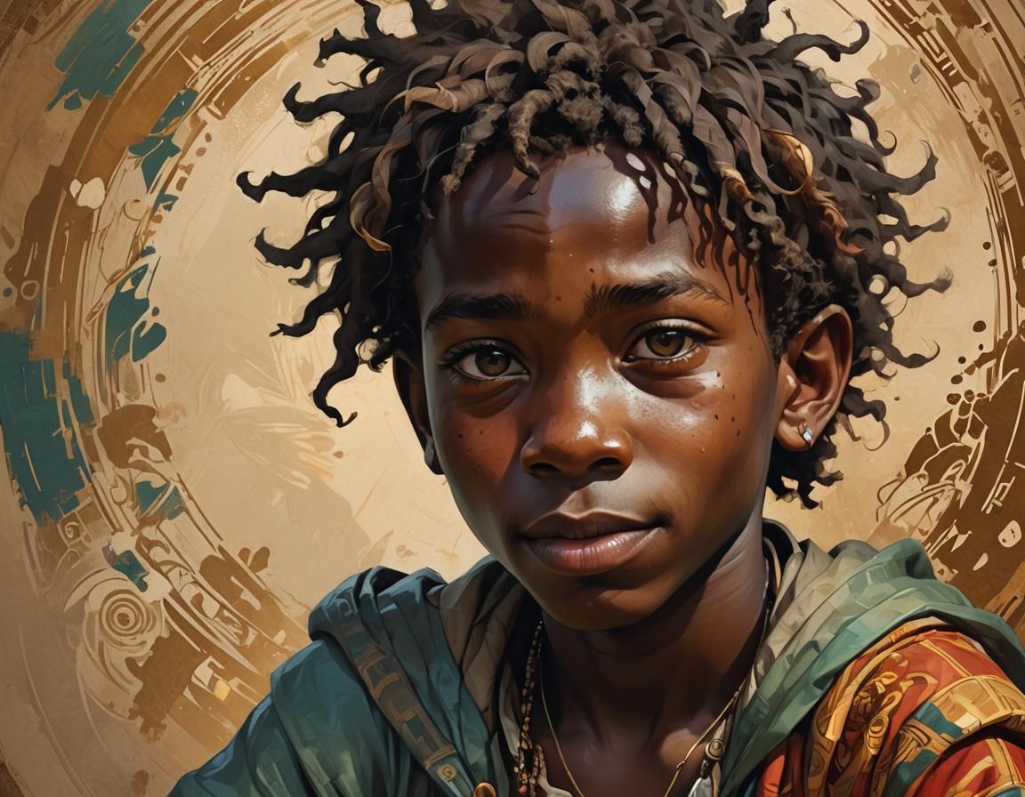 Mischievous Boy Portrait in Digital Art Style