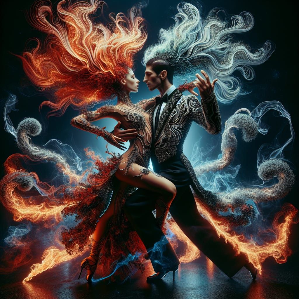 Passionate Tango Dance in Fiery Bioluminescent Style