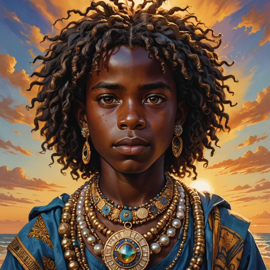 Expressive Portrait of African Boy with Golden Jewelry
