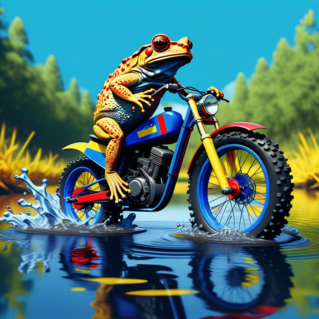 Cane Toad on Motocross Bike: Bauhaus-Inspired Digital Art