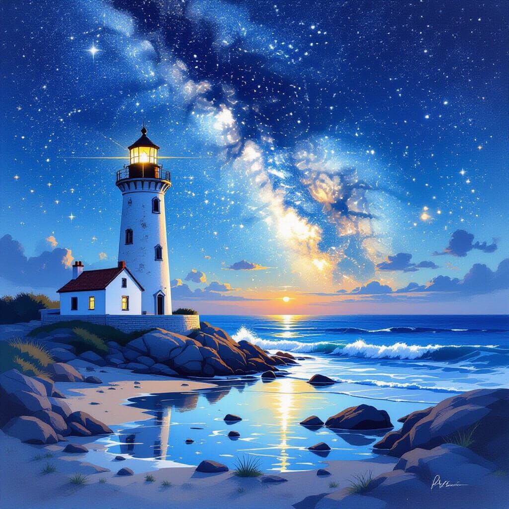 Lighthouse Under Milky Way in Portugal