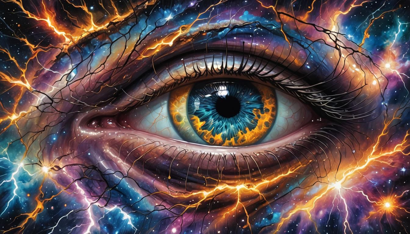 Electric Eye with Lightning, Psychedelic Art Style