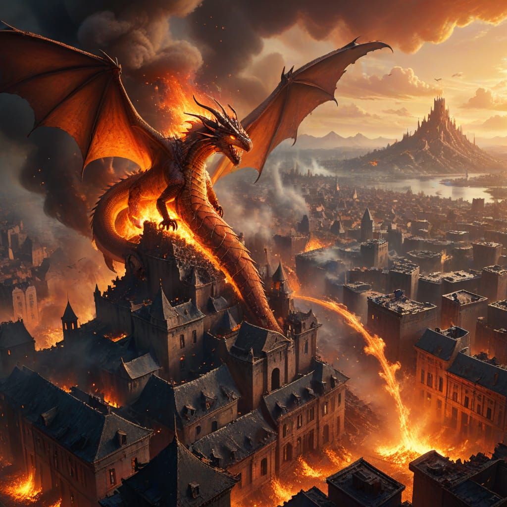 Fire Dragon Destruction: A Fantasy Digital Painting
