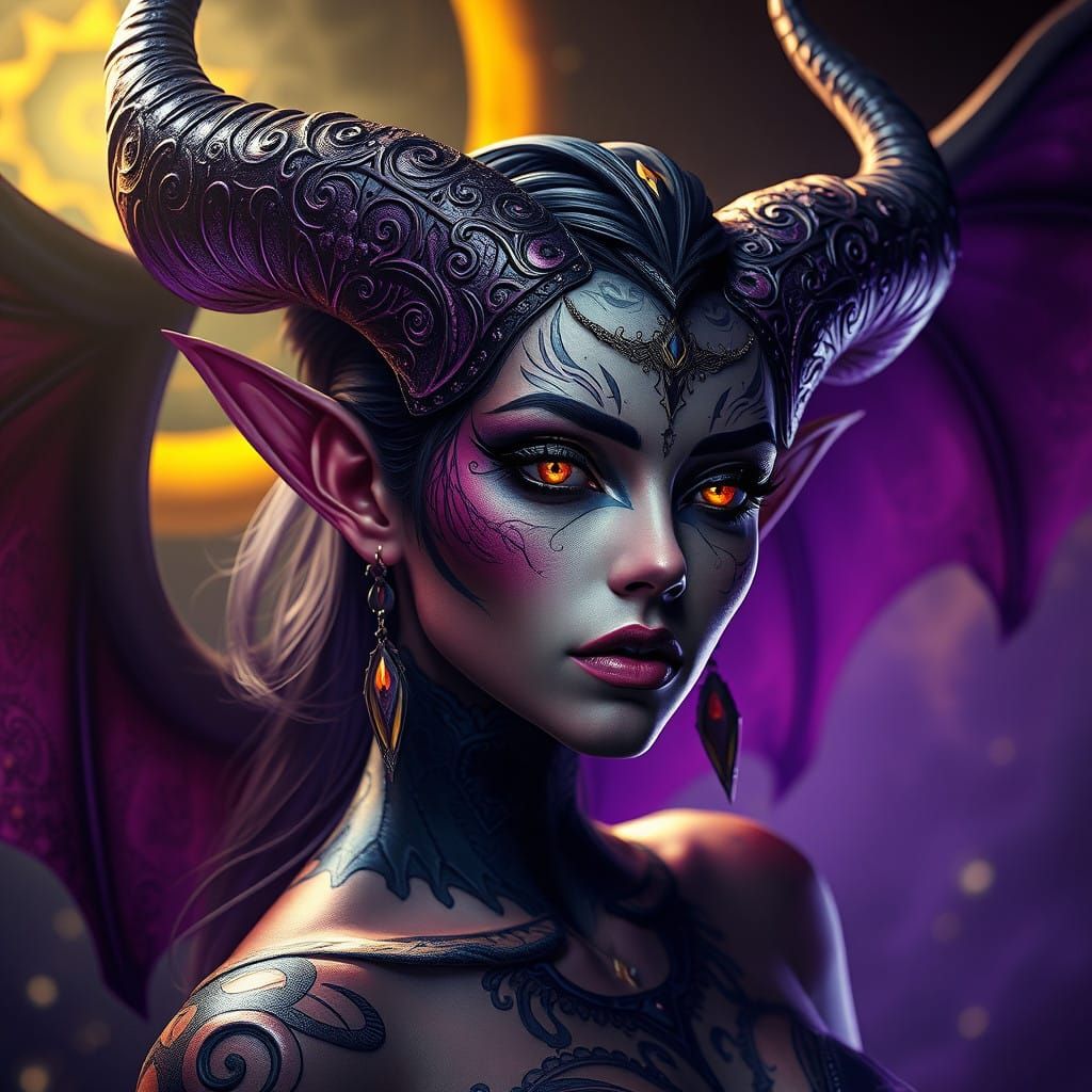 Majestic Female Demon in Dark Fantasy Art Style