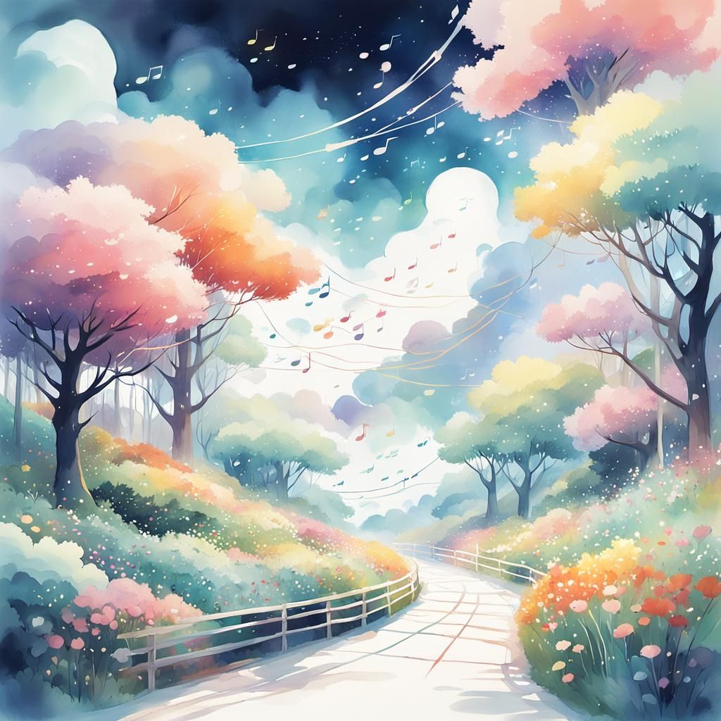 Abstract Anime Art with Swirling Colors and Music