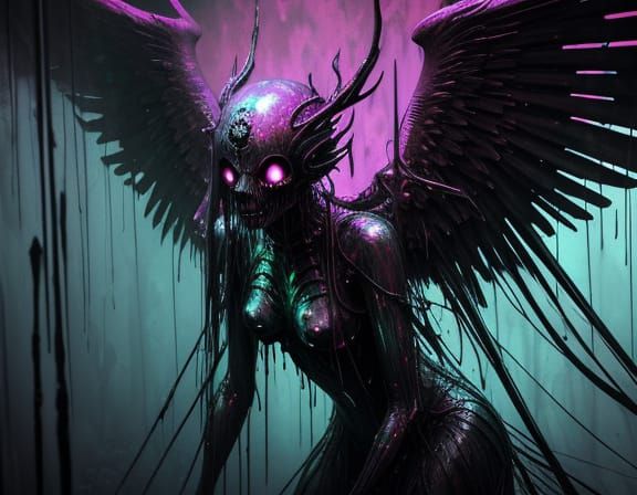 Disturbing Angel in Hall of Mirrors, Beksinski Inspired Art