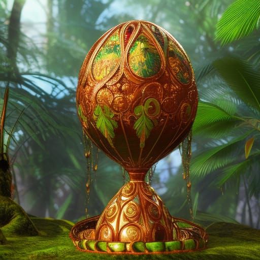 Faberge Egg Tree in Jungle: Detailed Matte Painting