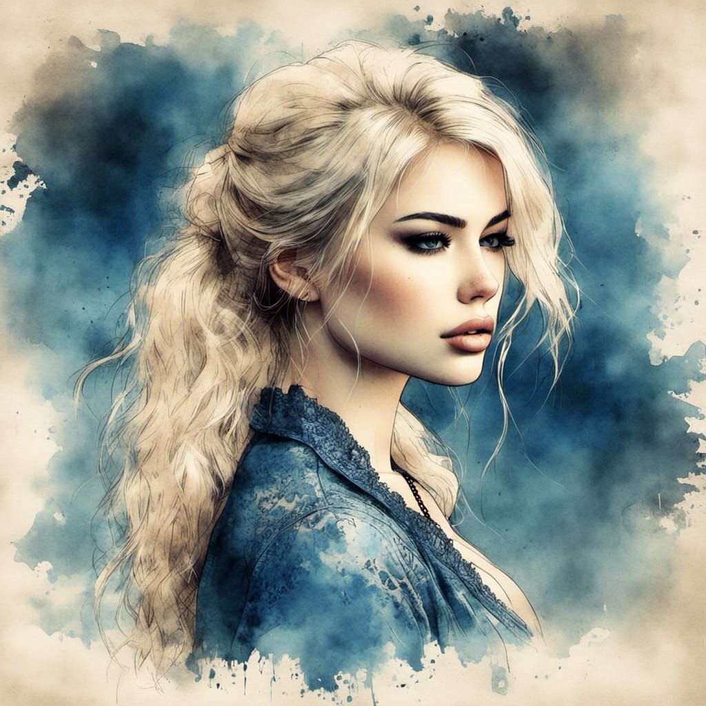 Stunning Blonde Woman in Watercolor Style