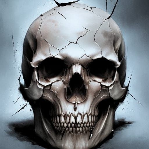 Shattered Horror Skull in Dark Style
