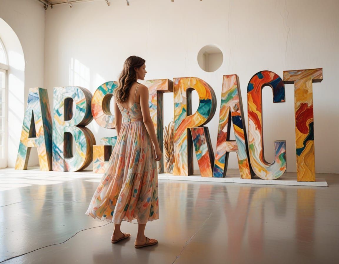 Morgan Webb Admires a Vibrant Abstract Sculpture in a Soft G...