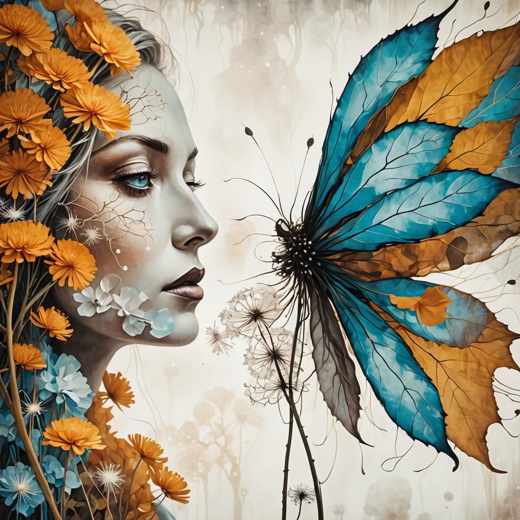 Ethereal Woman in Dandelion Dreamscape, Surreal Portrait