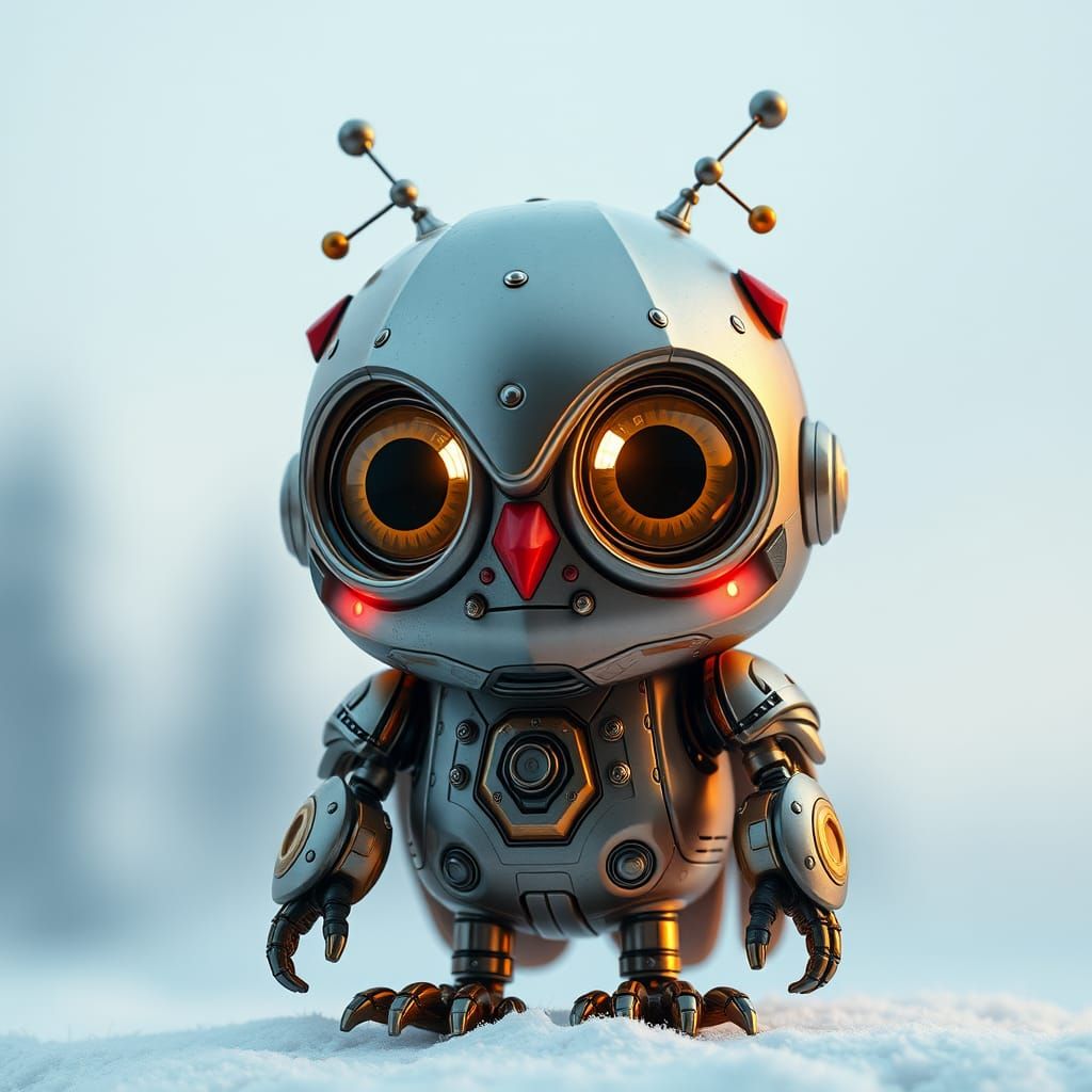 Stylized Robot with Futuristic Design and Childlike Features