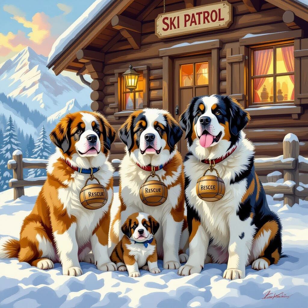 Saint Bernards Ready for Alpine Rescue Duty