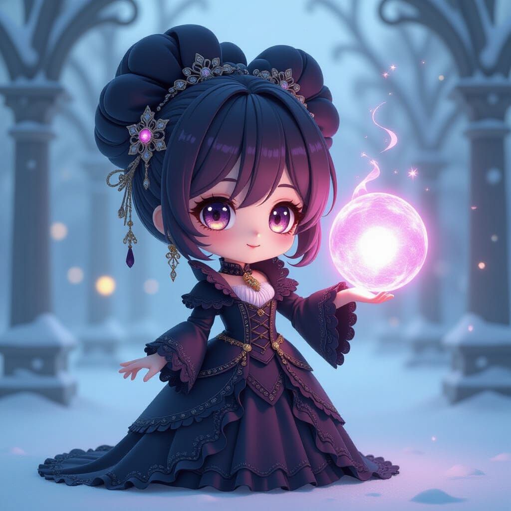 Chibi Victorian Character with Ethereal Sphere