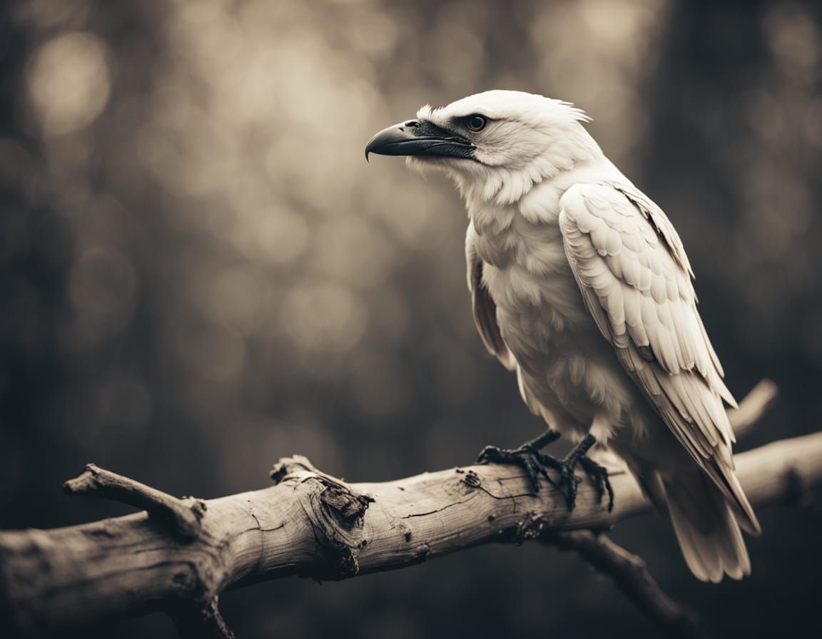 Mystical White Raven in Vintage Sepia Tone