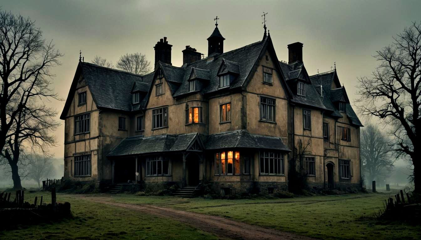 Disturbing Manor at Gloomy Village Entrance