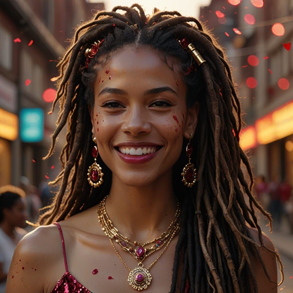 American Beauty Queen with Waving Dreadlocks and Ruby Neckla...