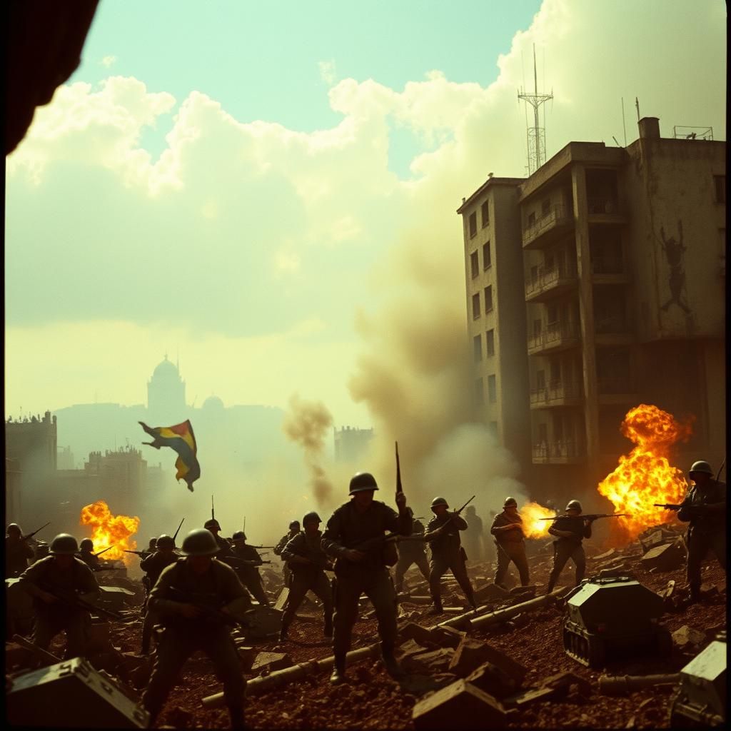 Epic Battlefield Scene with Heroic Soldiers in a War