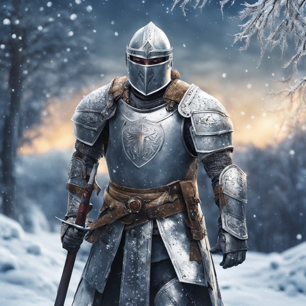 Knights in Regal, Frosty Armor Defend King in Winter Wonderl...