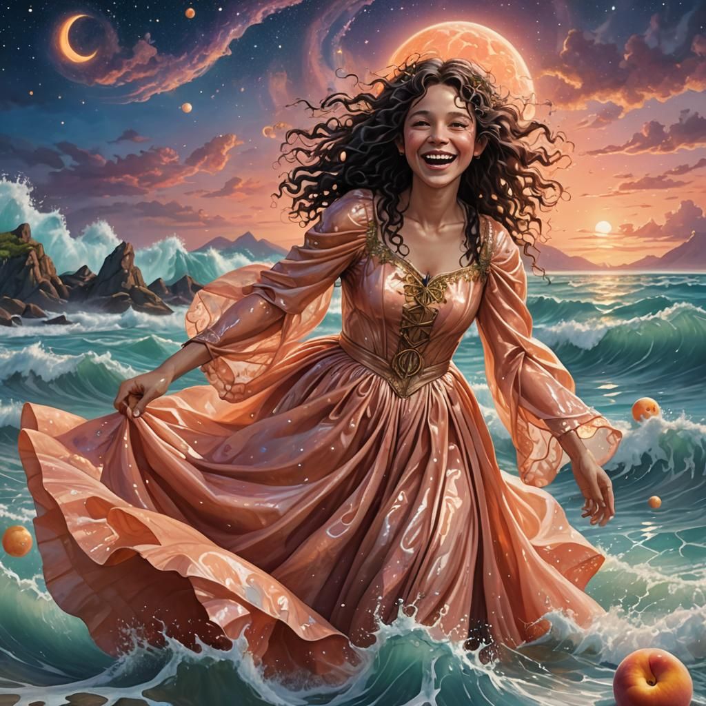 Hobbit Woman in Peach Gown, Astral Illustration