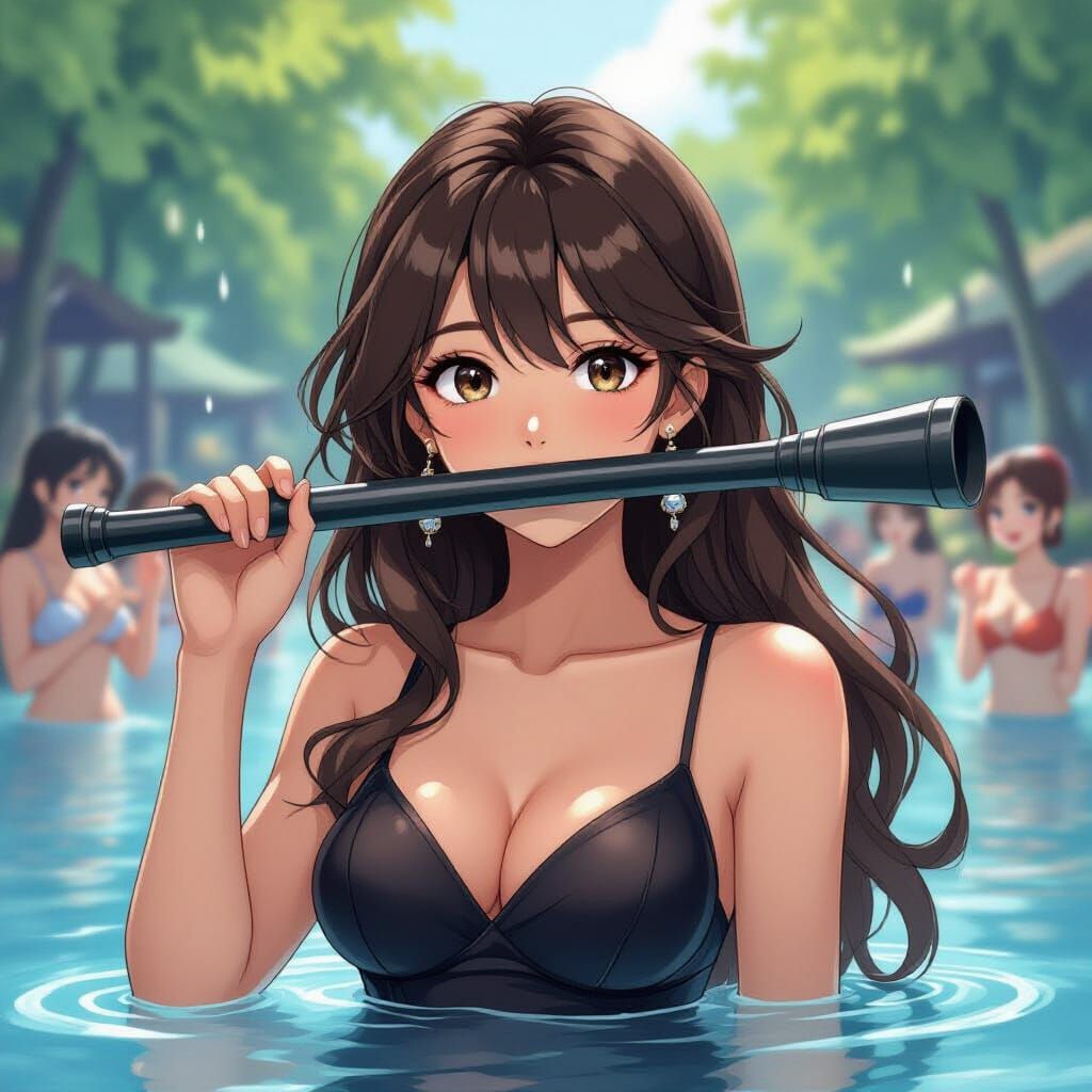 Anime Woman at Water Festival in Studio Trigger Style