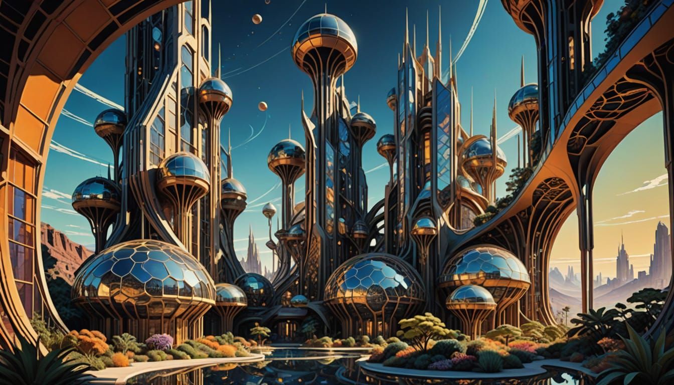 Golden Honeycomb Cityscape in Dreamlike Surreal Style