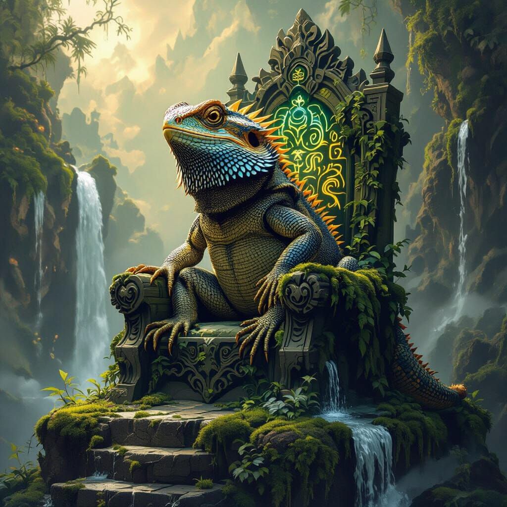 Bearded Dragon on Floating Island Throne