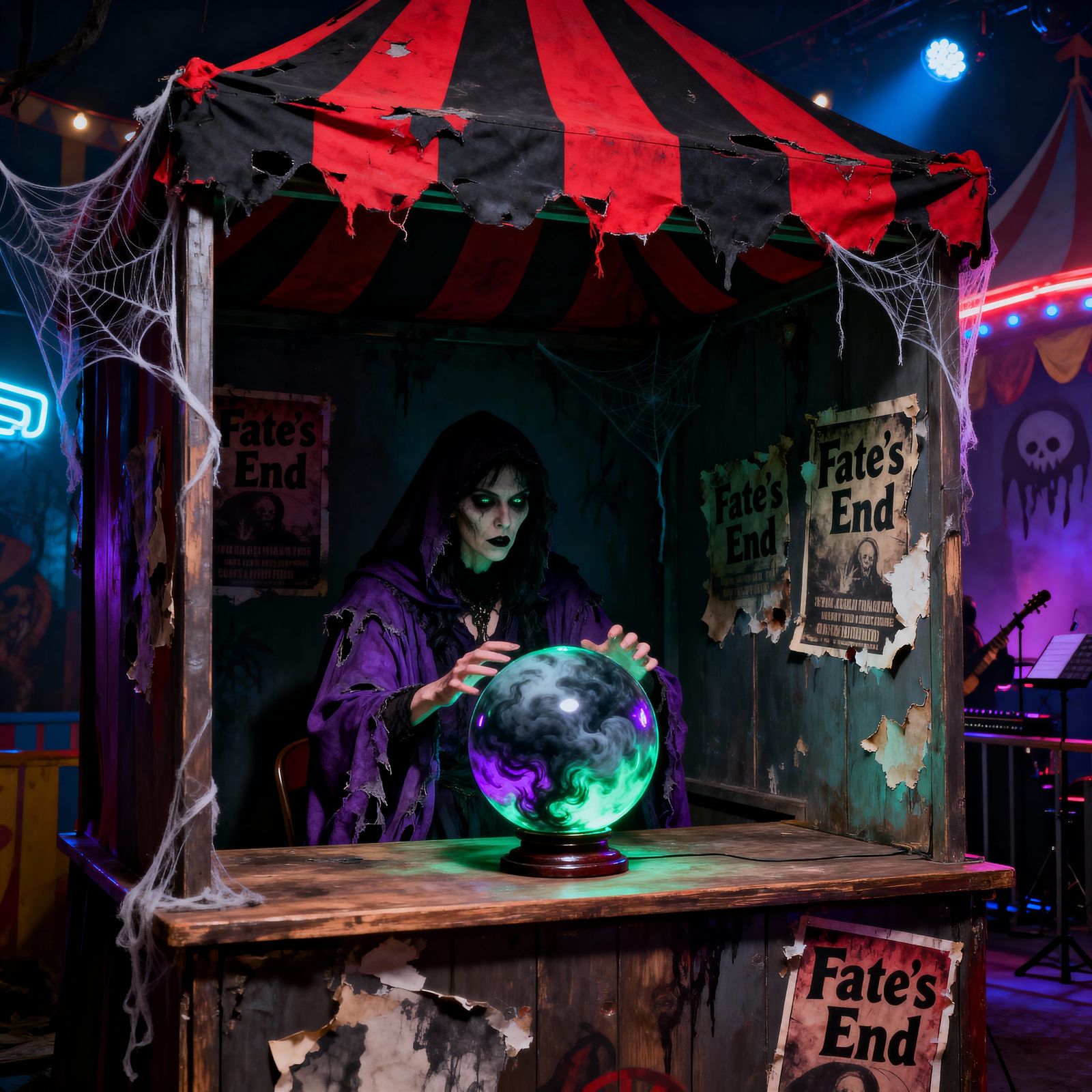 Creepy Carnival Fortune Teller Booth with Cursed Crystal Bal...