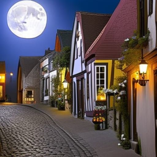 Bohemian Village Night Scene with Witches and Ghosts