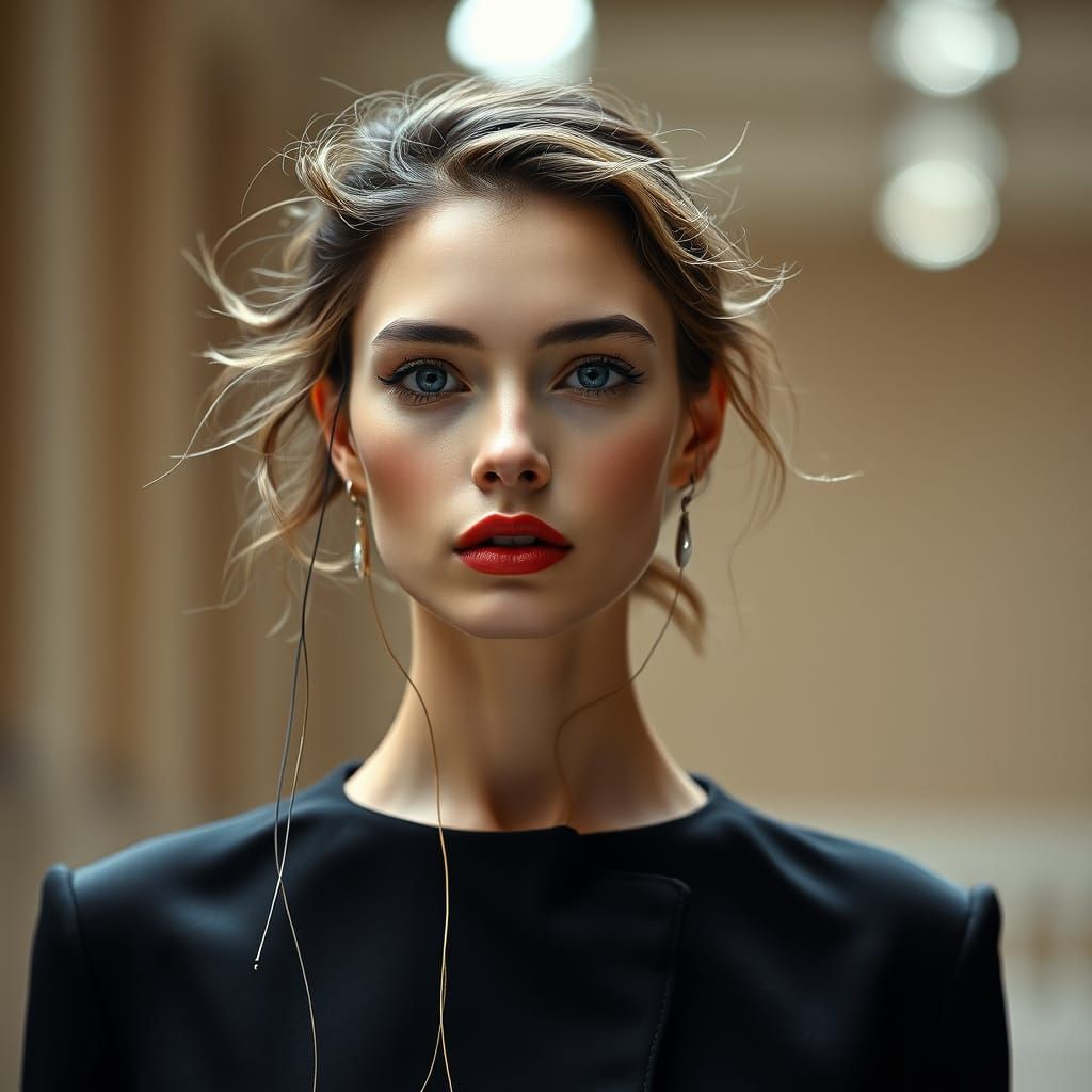 Haute Couture Fashion Model with Unfinished Garment in Studi...