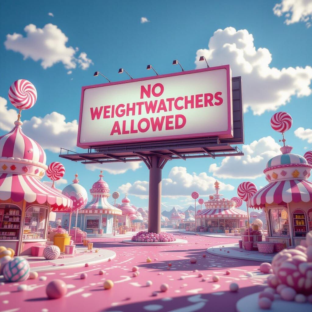 Dreamy Candy World Billboard: No Weightwatchers Allowed