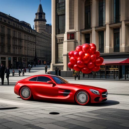 Red Mercedes Balloon Car Inspired by Pop Art