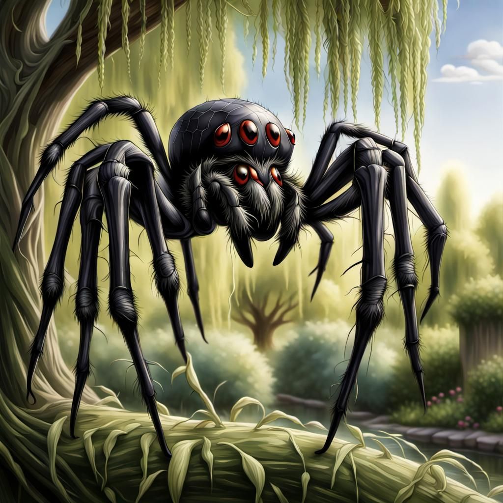 Chibi Black Spider's Tea Party Under Willow Tree