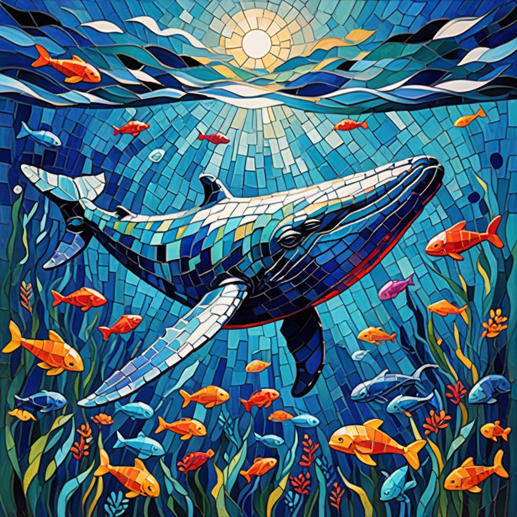 mosaic whale  stainglass
