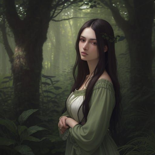 Enchanting Portrait in Pre-Raphaelite Style