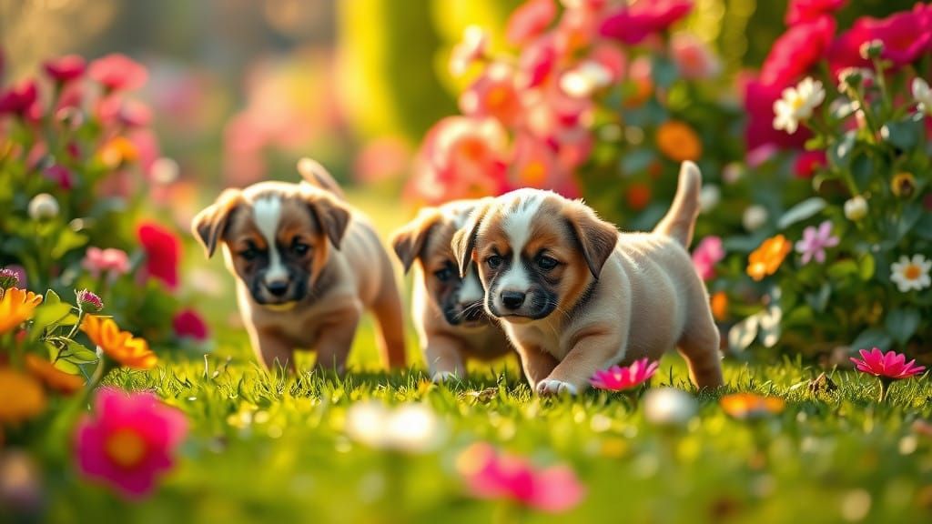 Whimsical Garden Scene in Vibrant Colors